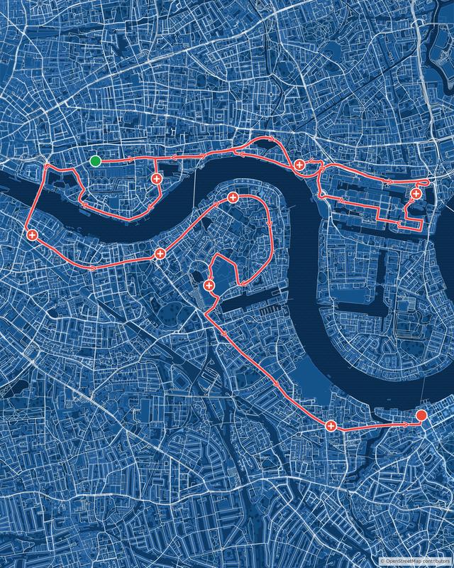 A Blueprint decorative map of a course through London