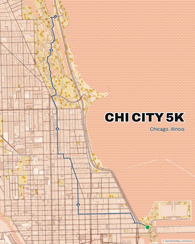 A Peach decorative map of the Chi City 5K in Chicago